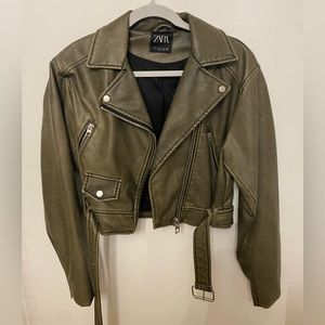 Zara Faux Leather Jacket, Size Small, Charcoal